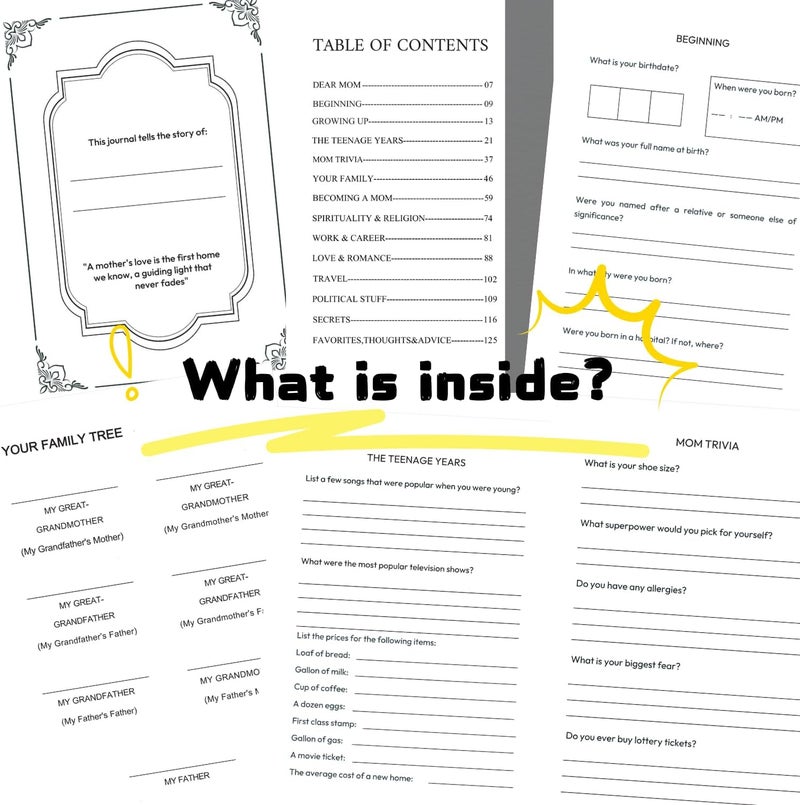 XKFCFC Mom, I Want to Know Your Life Story: A Guided Memory Journal for Mothers - Heartfelt Questions to Preserve Her Legacy | Perfect Mother's Day, Birthday & Christmas Gift from Daughter or Son (Hardcover Keepsake Book) - Image 3